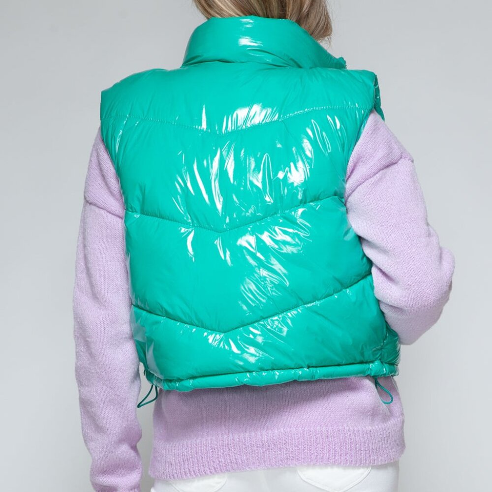 Snobbish Zip Up Turtleneck Shiny Quilted Vest - Picture 2 of 6